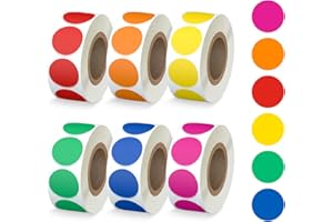 Misofuki 3000 PCS 3/4" Round Color Coding Circle Dot Labels Includes Bright Yellow Green Red Pink Orange Blue(6 Rolls,500 Labels/Roll)