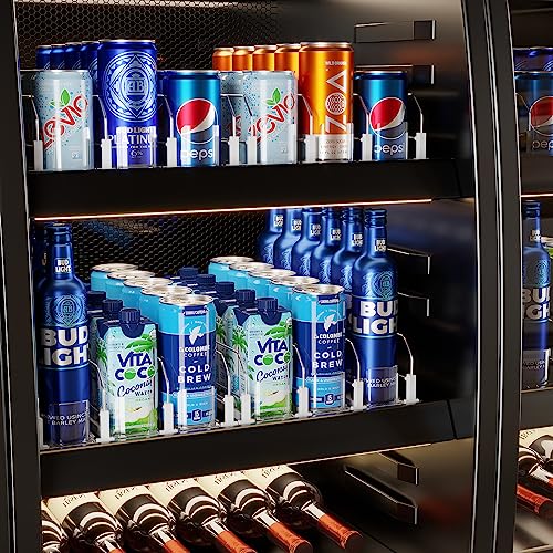 Puricon Soda Can Organizer for Fridge Refrigerator, Spring Loaded Self-Pushing Automatic Glide Adjustable Drink Beverage Rack Bottle Dispenser Storage -White, 3 Rows