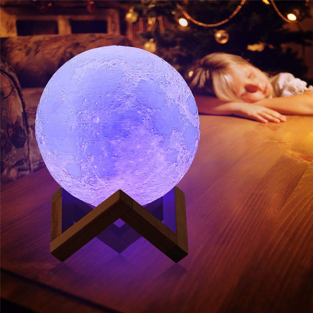 15cm LED Moon Light with Remote Control,3D Print Moon Lamp LED 16 Colors Portable Night with Touch Control,USB Rechargeable + Built-in battery dimmable