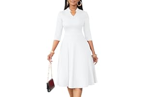 Nmoder Casual Dresses for Women Semi Formal Fit and Flare 3/4 Sleeve A-line Church Work Dress with Pockets