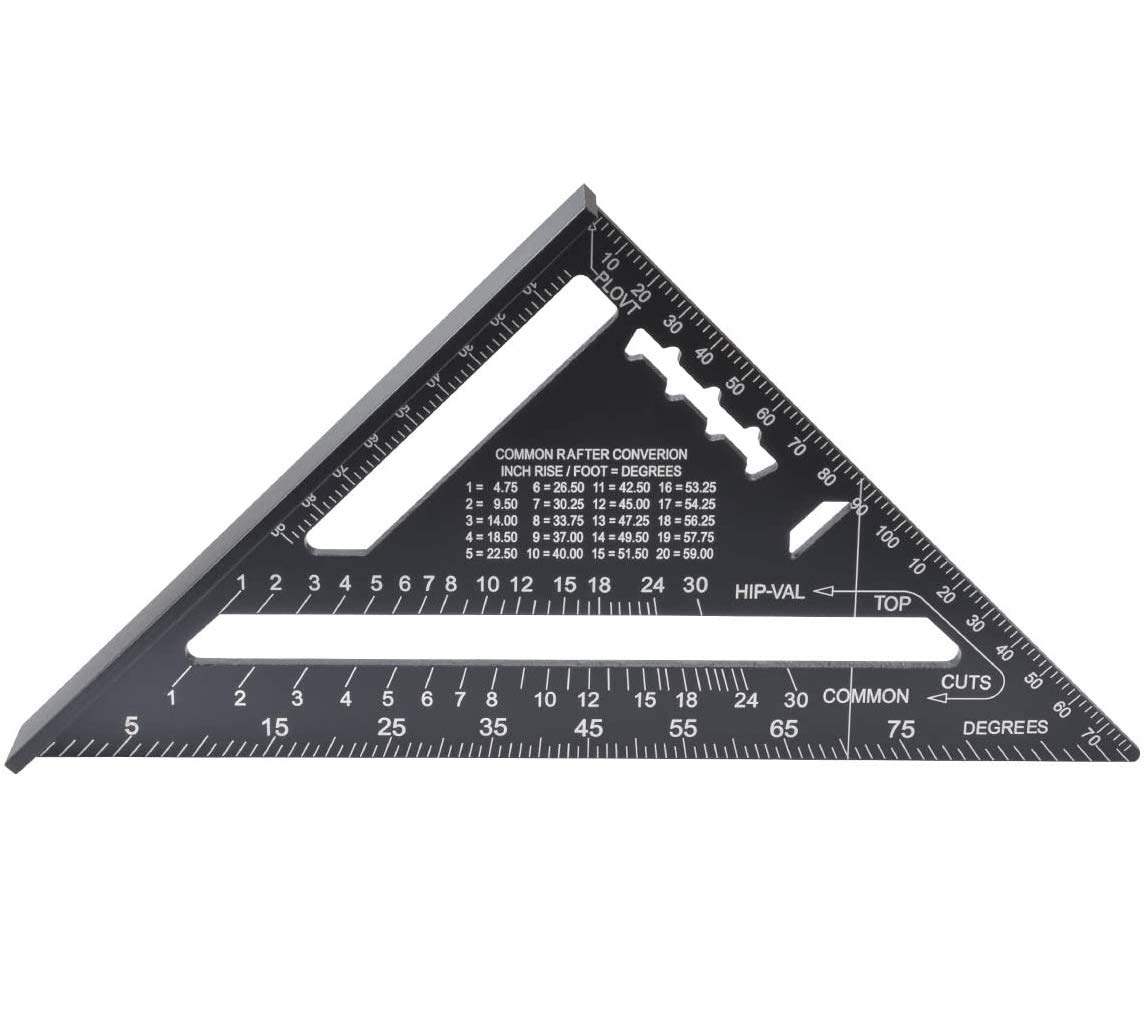 7 Inch Triangle Ruler, Metric/Imperial Square Protractor, Aluminum Alloy Triangle Protractor for Engineer, Carpentry, Framing, Roofing, Building