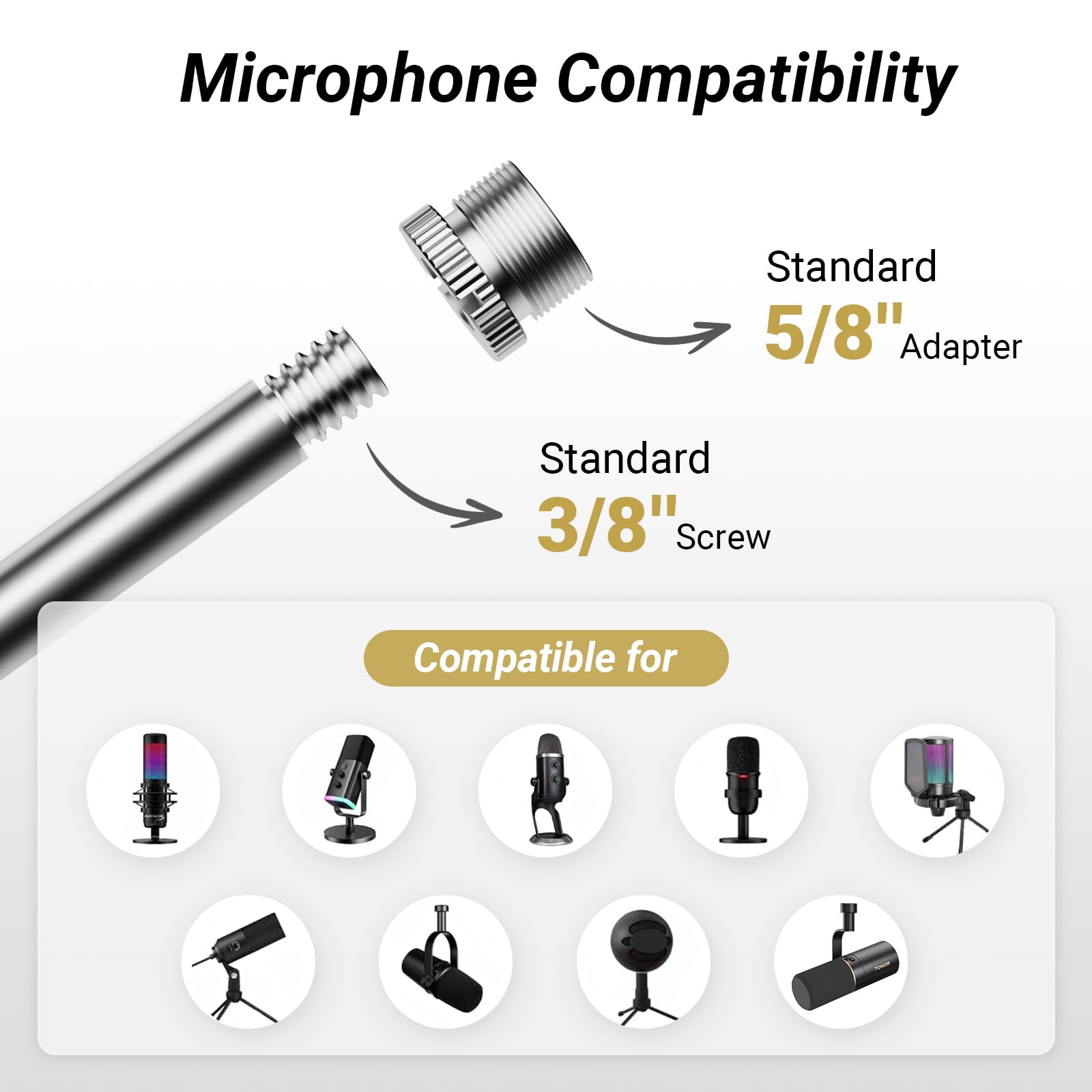 TONOR Mikrofon Arm Niedrig Profil, Low Microphone Boom Arm Auf/Ab voll verstellbar Mikrofonarm Ständer Halterung mit hoher Kompatibilität, für Gaming, podcast, Studio Aufnahme, Home, Schwarz, T20LP 5