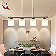 DLLT Kitchen Island Pendant Light Fixture, 4 Lights Metal Farmhouse Chandeliers, Vintage Flush Mount Ceiling Hanging Lighting with Glass Shade for Dining Room, Foyer, Restaurant, Bar, E26 Base