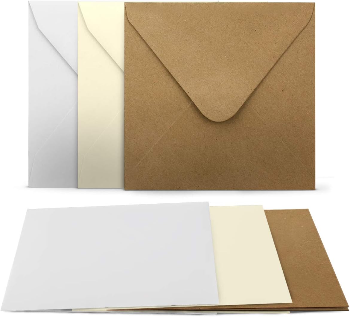 Glüxx Agent 45 folding cards with envelopes set, square, 240 g/m² 220 g/m², white, cream, kraft
