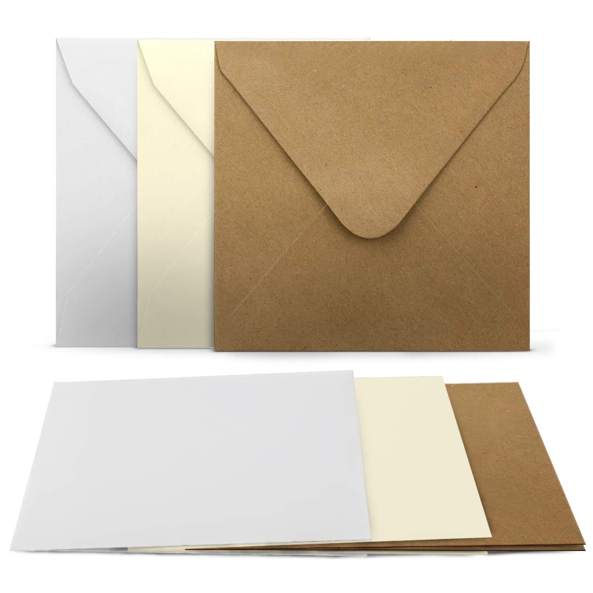 Glüxx Agent 45 folding cards with envelopes set - square - 240 g/m² 220 g/m² - white - cream - kraft - with blank cards matching envelopes - 120 g/m² 90 g/m² wet glue - envelope card