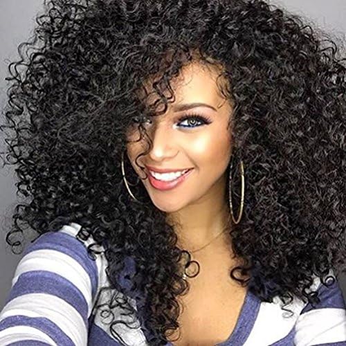 TKEKON Natural Black Curly Heat Resistant Synthetic Wigs Afro Kinky Wigs for Black Women Natural Looking Hair Replacement Wigs (Black)
