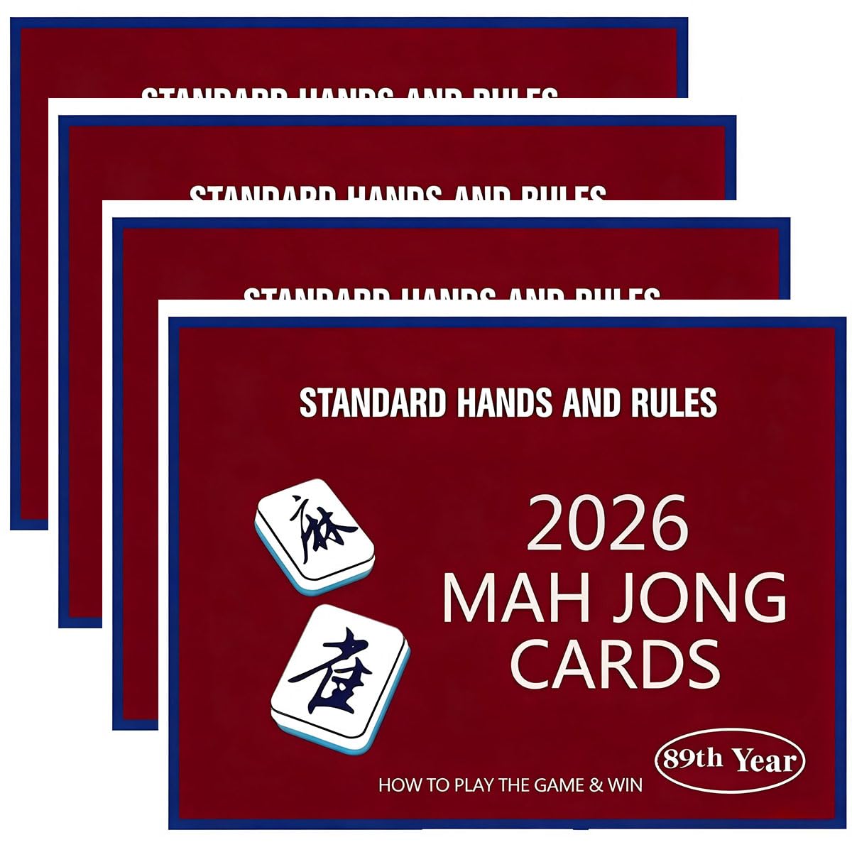 American Mahjong Cards 2026 Updated Revision, 4 Pack Large Print Easy to Read Mahjong Rule Guide Instructions for Beginners Learning Game Night, Travel Mahjong Set, Red Theme