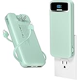 12000mAh Lightweight-Portable-Charger-Power-Bank with Built-in Cables and AC Wall Plug, PD20W USB-C Fast Charging Battery Pack, LED Display External Travel Phone Charger for All iPhone,Samsung,Android