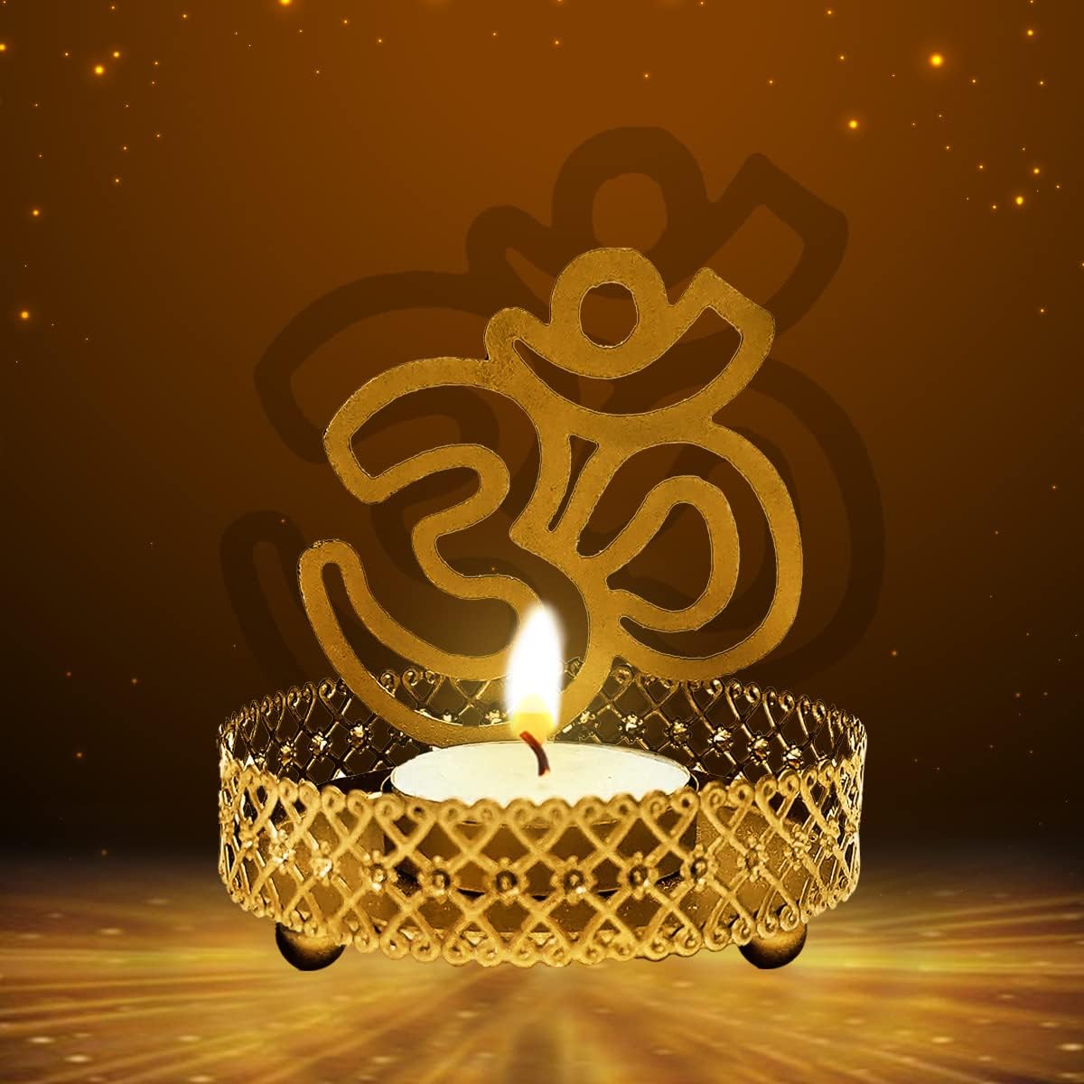Oil Lamps & Accessories - SATVIK OM Shadow Diya for Diwali Decoration Gift Traditional Decorative Statue for Home/Office Religious Tea Light Candle Holder Stand Indian Housewarming Return Gift Items OM Shape