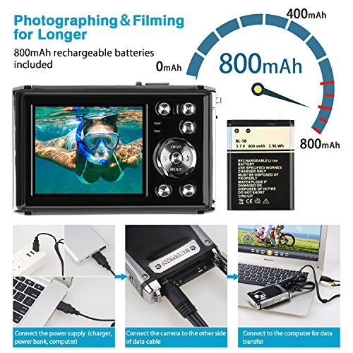 DECOMEN Waterproof Digital Camera Underwater Sport Camcorder with 16MP 2.4" LCD Screen, 8x Digital Zoom, Flash, Mic and Rechargeable Battery with 16G SD Card - Thumbnail 4
