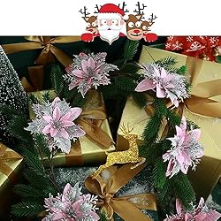 GREENTIME 12 Pcs Glitter Poinsettia 5.5" Artificial