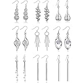 9 Pairs Dangle Earrings for Women Silver Dangly Earrings Fashion Statement Dangling Boho Earrings Set