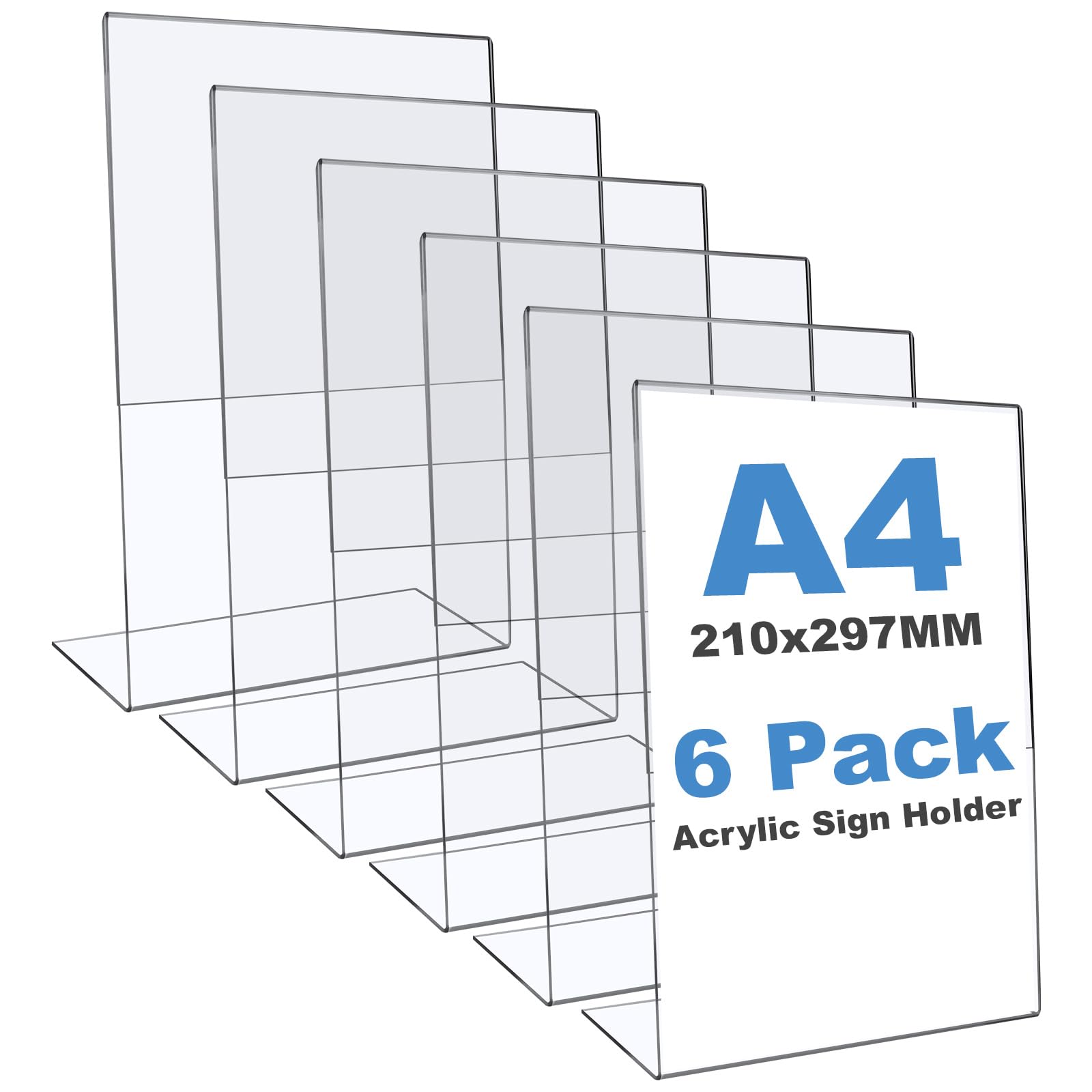 Abaigeal 6 Pack A4 Acrylic Sign Holder, Acrylic Poster Menu Holder Clear Display Stand, L-Shape Plastic Clear Display Counter Poster Picture Holder for Restaurant Store Bar