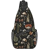 SUPLUCHOM Sling Bag Vintage Mushroom Leaf Forest Hiking Daypack Crossbody Shoulder Backpack Travel Chest Pack for Men Women Over 12 Years Old