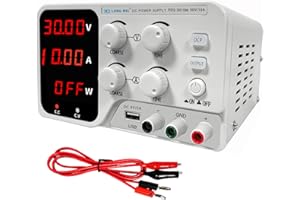 LWLONGWEI DC Power Supply Variable,30V 10A 300W, Adjustable Switching Regulated DC Bench Power Supply with 4-Digits LED Power Display 5V/2A USB Output, Coarse and Fine Adjustments White