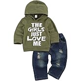 fhutpw Toddler Baby Boy Outfits Hoodie Sweatshirts & Jeans Clothes Set Fall Winter 6 9 12 18 24 Months