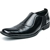 Men's Leather Embroidery Plain Toe Formal Dress Loafers Comfortable Square Toe Low Chunky Heel Classic Slip-on Penny Loafers for Business Casual Driving Work Oxfords