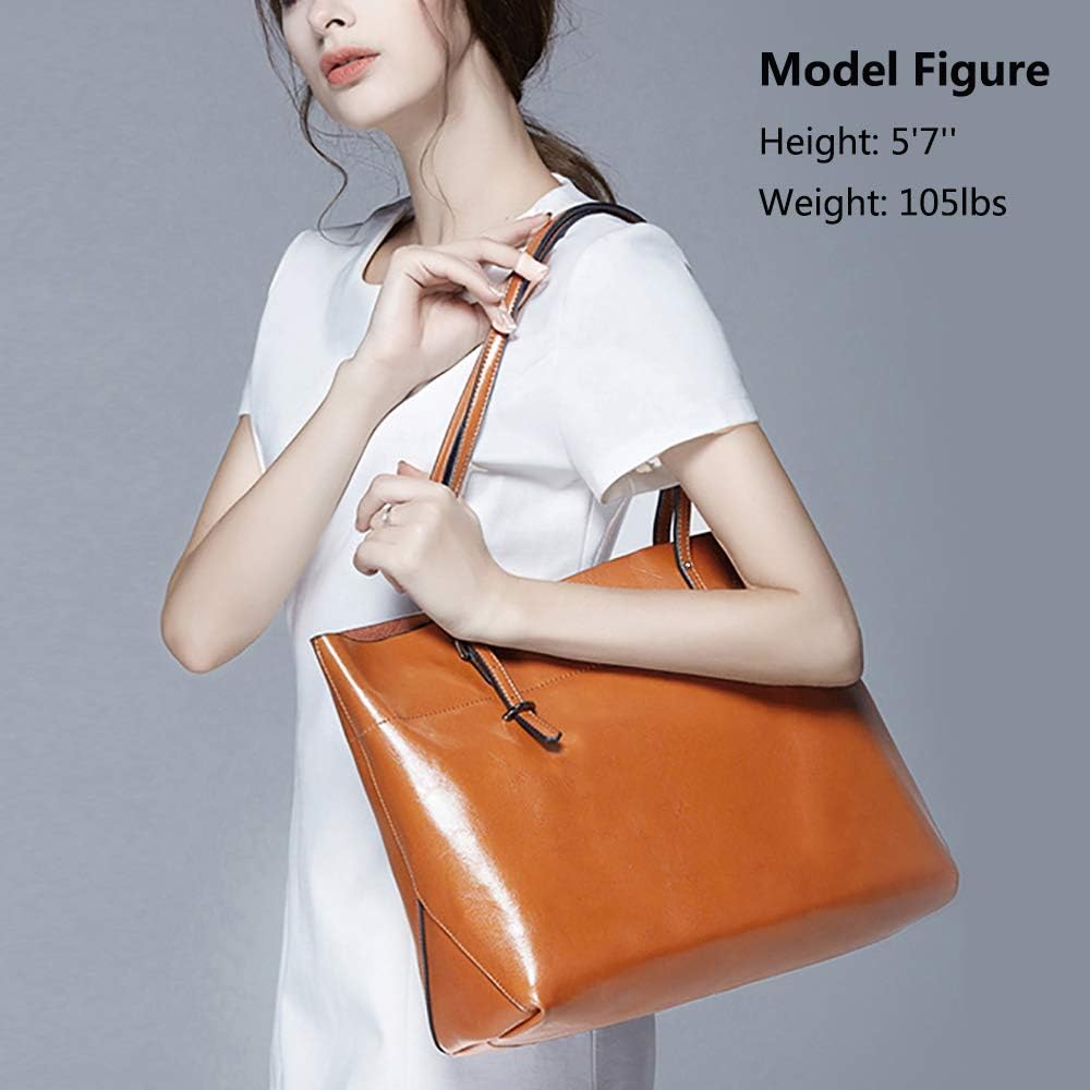 S-ZONE Women's Vintage Genuine Leather Tote Shoulder Bag Handbag, Brown - Image 3