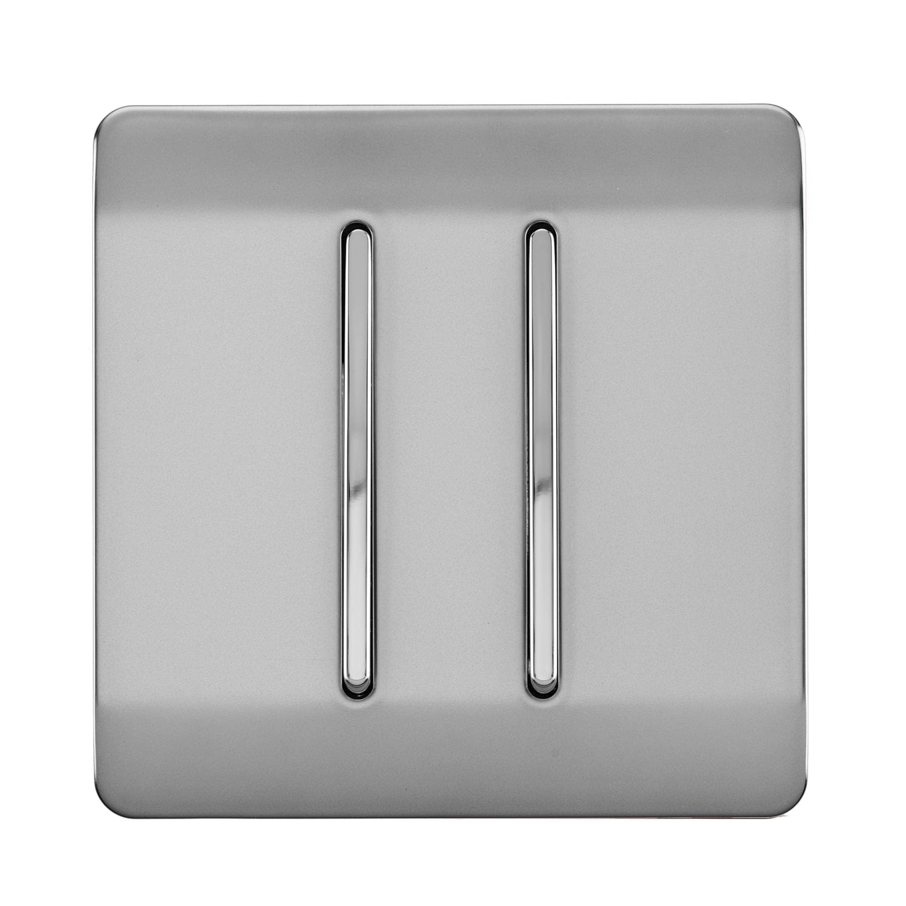 Trendi 2 Gang (2 Way & 3 way Intermediate) 240V Screwless Raised Front Plate Plastic Artistic Modern Glossy 10 Amp Chrome Rocker Double Electrical Wall Light Switch Brushed Steel - ART-SS29BS