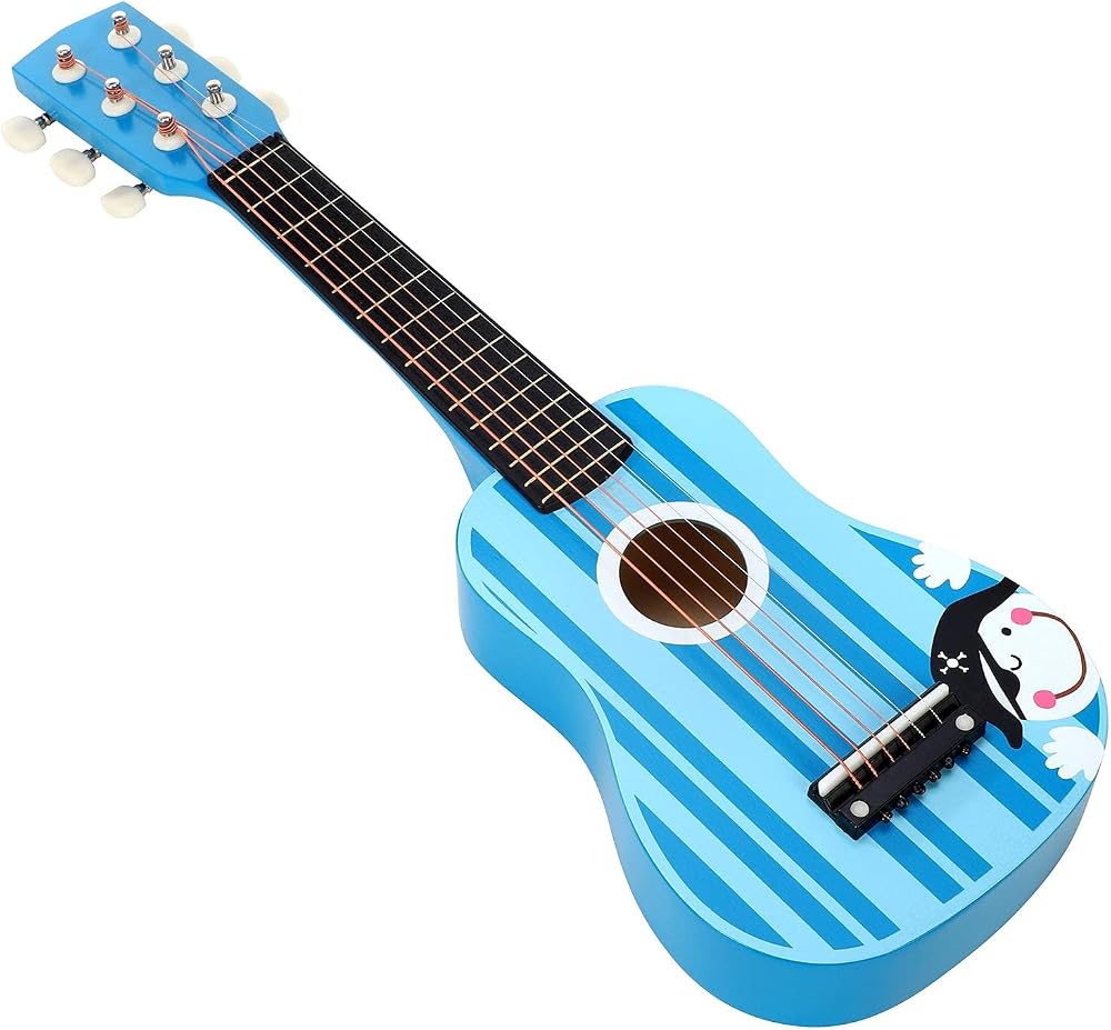 SOKA Wooden Blue Striped Guitar Toy for Kids Toddlers Ages 3+ Interactive Music