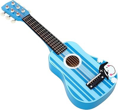 SOKA Wooden Blue Striped Guitar Toy for Kids Toddlers Ages 3+ Interactive Music