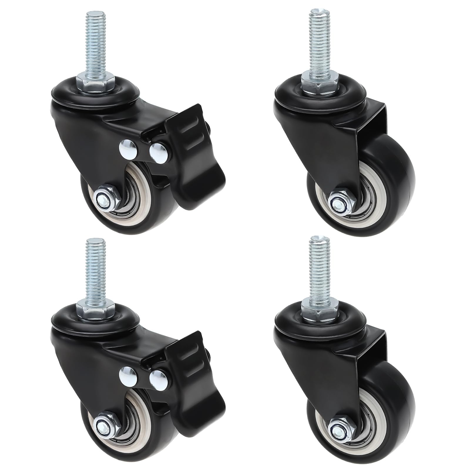 Be In Your Mind 4Pcs Universal Furniture Caster Universal Brake Casters Heavy Duty Castor Wheels Replacement Set for Protecting Hard Wood Floor Black
