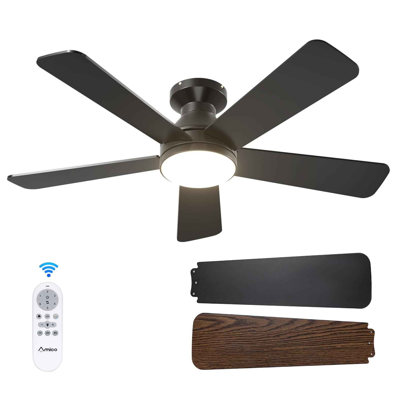 Amico Ceiling Fans with Lights, 42 Inch Low Profile