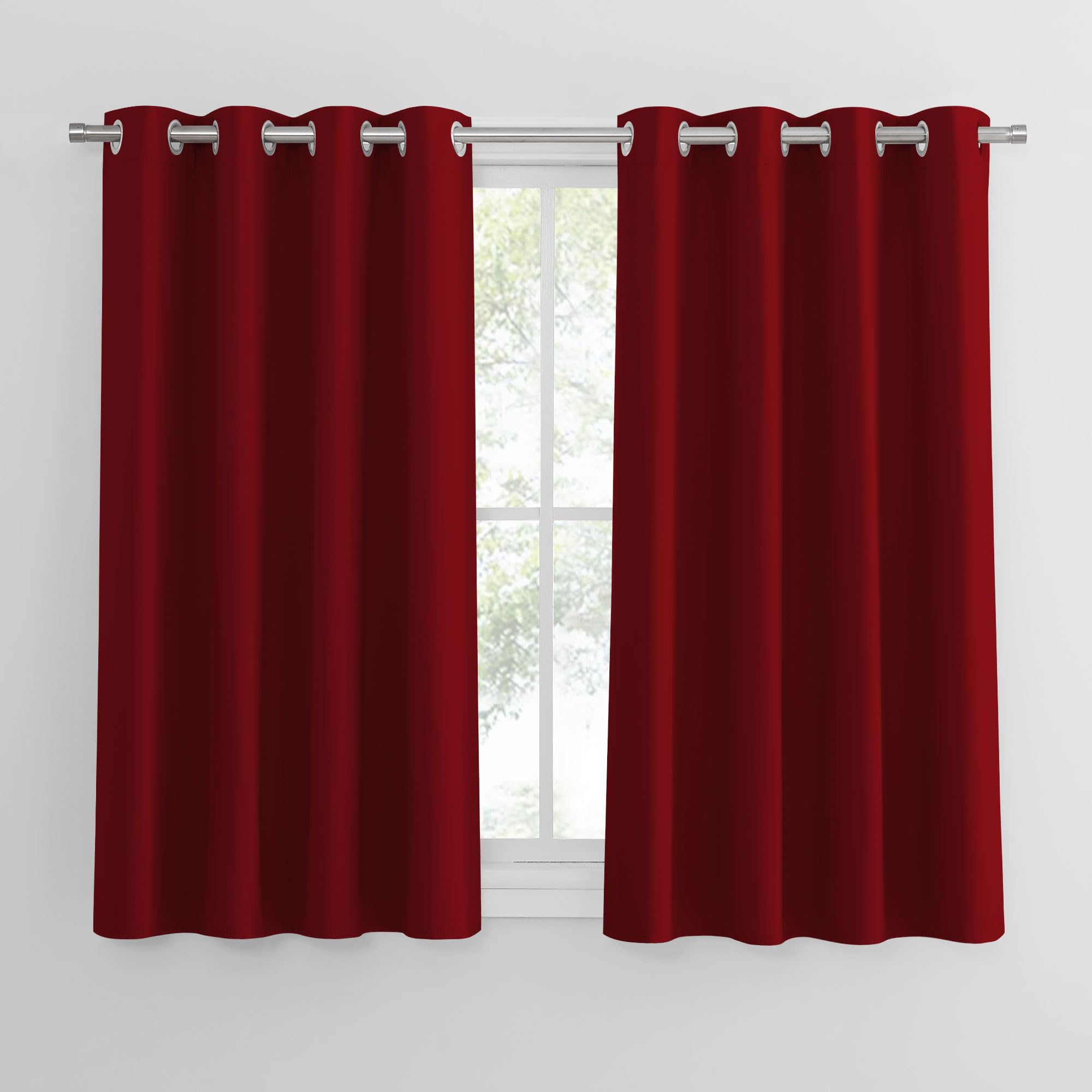 PONY DANCE Thermal Short Curtains - Red Christmas for Home Decor 45 Drop Ring Top Window Treatments Energy Saving & Light Blocking for Bedroom Kitchen, 2 Pieces, W 52 x L 45 In