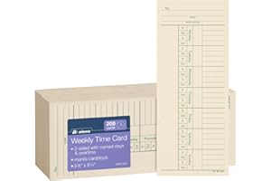 Adams Time Cards, Weekly, 2-Sided, Overtime Format, 3-3/8" x 8-1/4", Manila, Green/Red Print, 200-Count (9660-200)