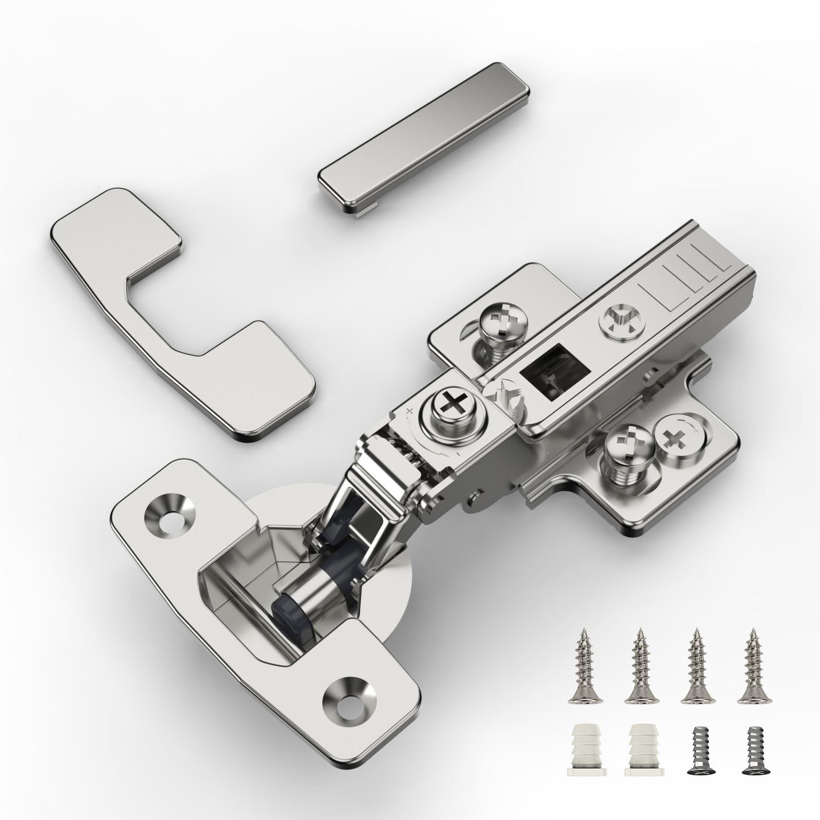 Furniware 2 pcs Soft Close Cabinet Hinge,4D Adjustment(Depth, Side,Height and Closing Speed) Half Overlay Hinges Nickel Plated,Euro and Fixing Screws