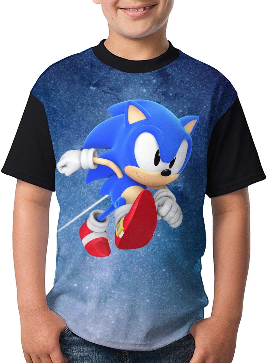 Sonic Mania 3D Youth T-Shirt Boys Girls Short Sleeve Raglan Tee Tops Black