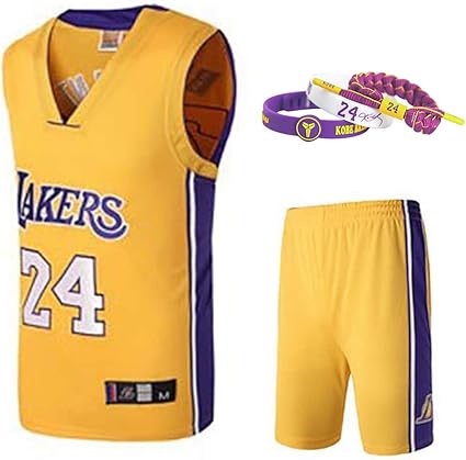 Lakers Kobe No 24 Basketball Jersey Teens Mesh Basketball Sport Swingman Jersey Sleeveless Sport Vest Top Shorts With Kobe No 24 Hand Rope Set Jerseys Amazon Canada