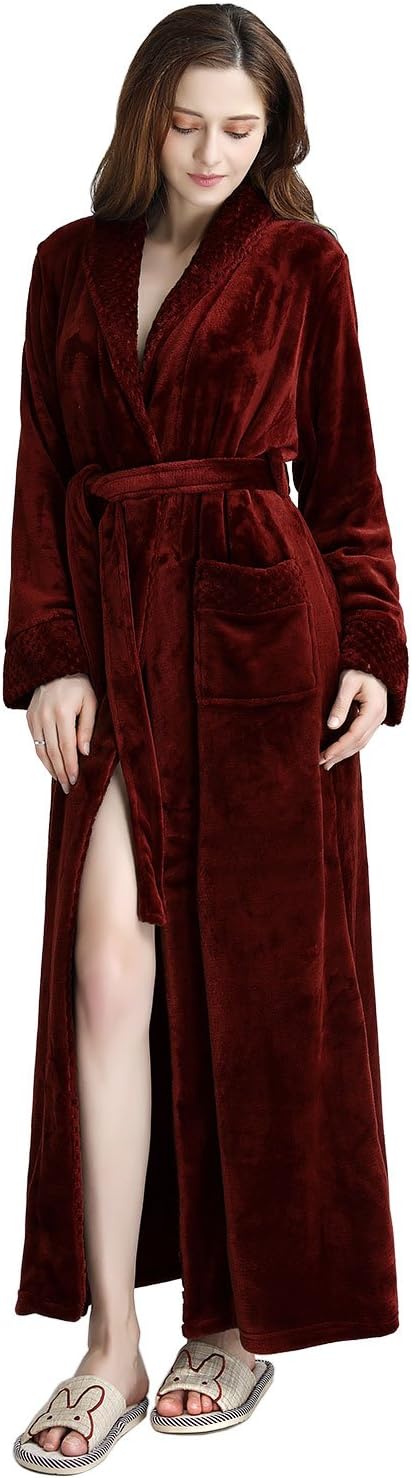 CaiDieNu Womens Long Robe Fleece Dressing Gown