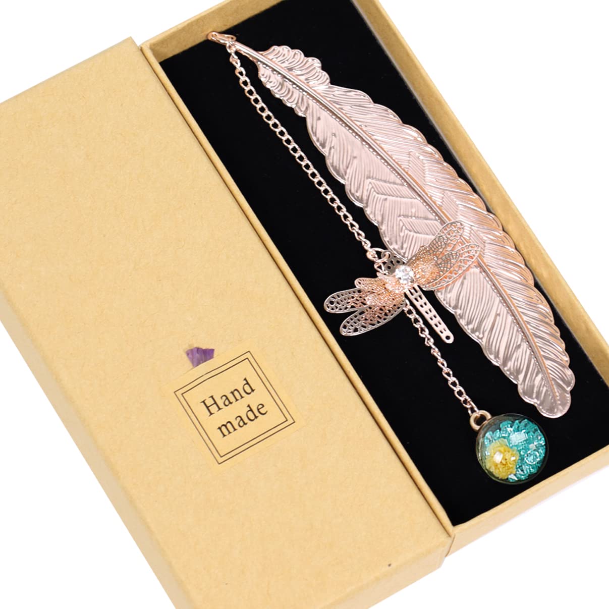 Vintage Metal Bookmark with 3D Dragonfly Pendant - Gift for Women, Readers, Teachers (Blue) — image 1