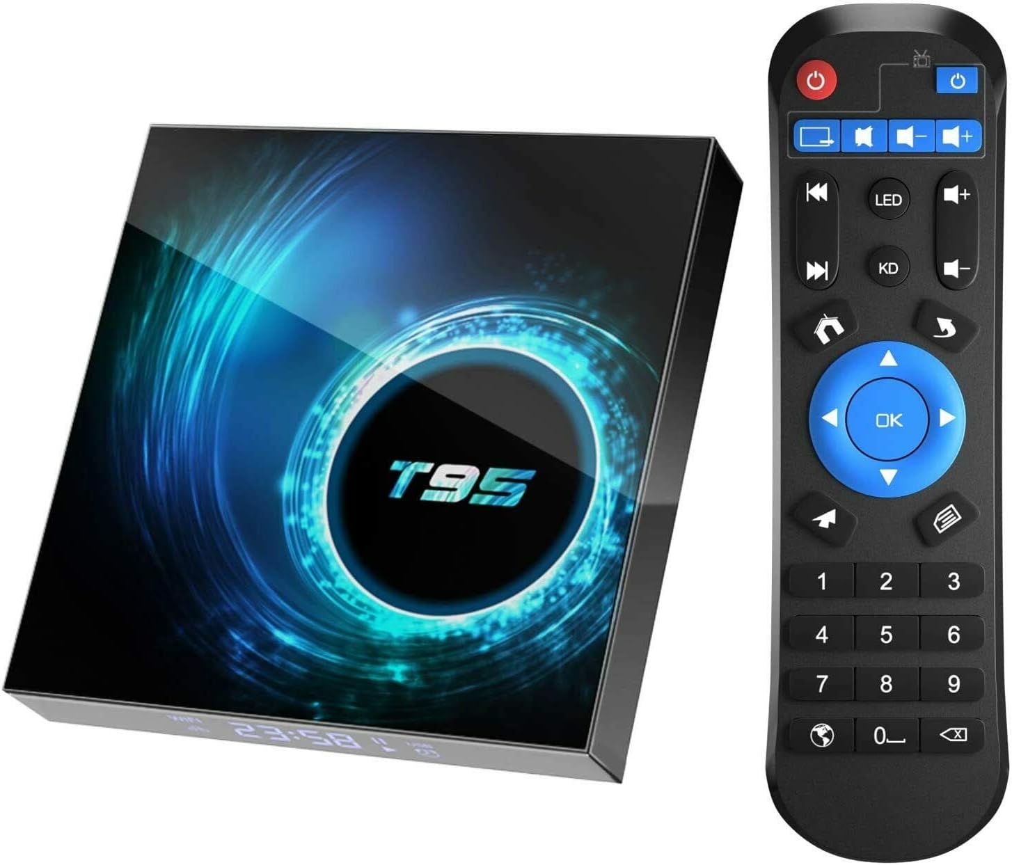 Android 10.0 TV Box T95 with Backlit Keypad Allwinner H616 Quad-Core 64-bit ARM Cortex-A53 2.4G 5G Dual WiFi 10/100M Ethernet, Support H.265/3D/6K Ultra HD/BT 5.0 Smart TV Box (T95 128GB Keypad)