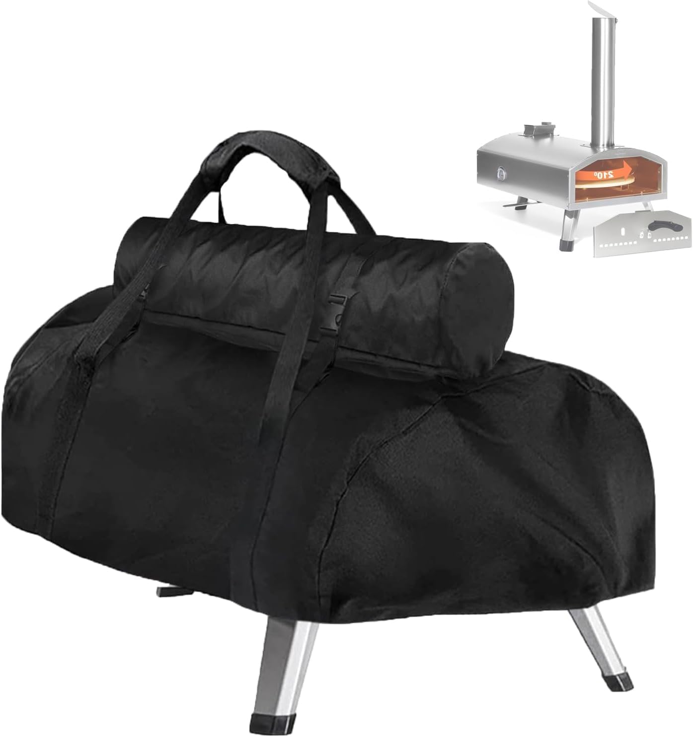 Rilime Barbecue Covers, Pizza Oven Carry Cover for Ooni karu 12 with Detachable Chimney Bag, Portable 500D Oxford Cloth Pizza Oven Cover for Outdoor Wood Fired (500D 95x42x22cm)