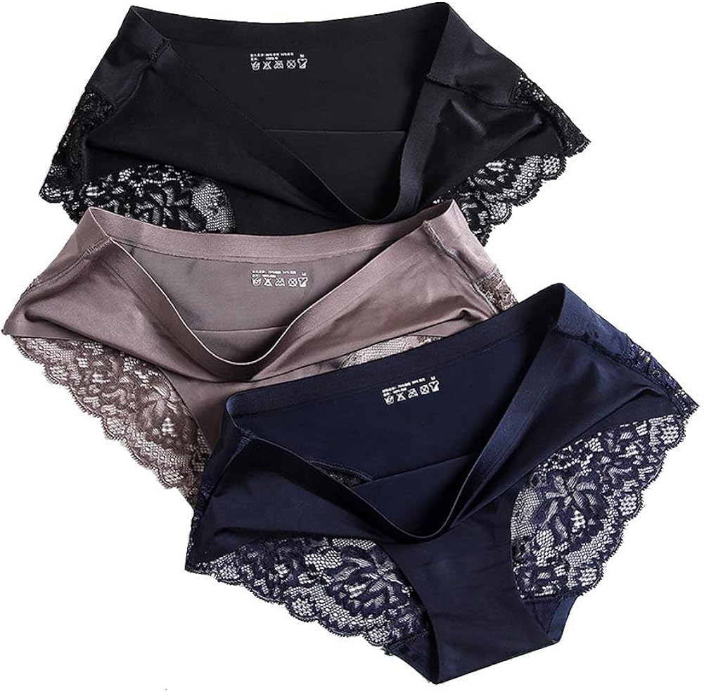 COSWE Ladies Silk Underwear Sexy Lace Stretch Brief Knickers Womens