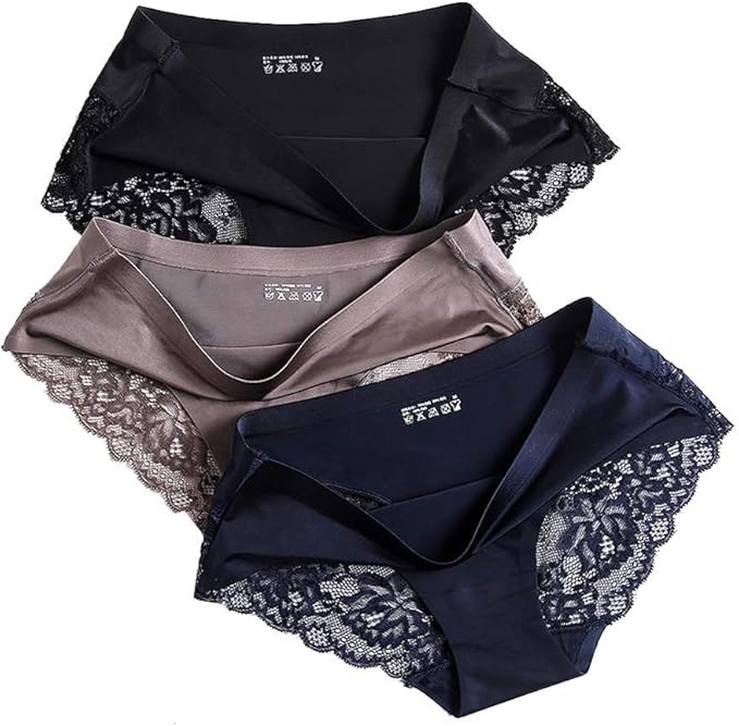 COSWE Ladies Silk Underwear Sexy Lace Stretch Brief Knickers Womens