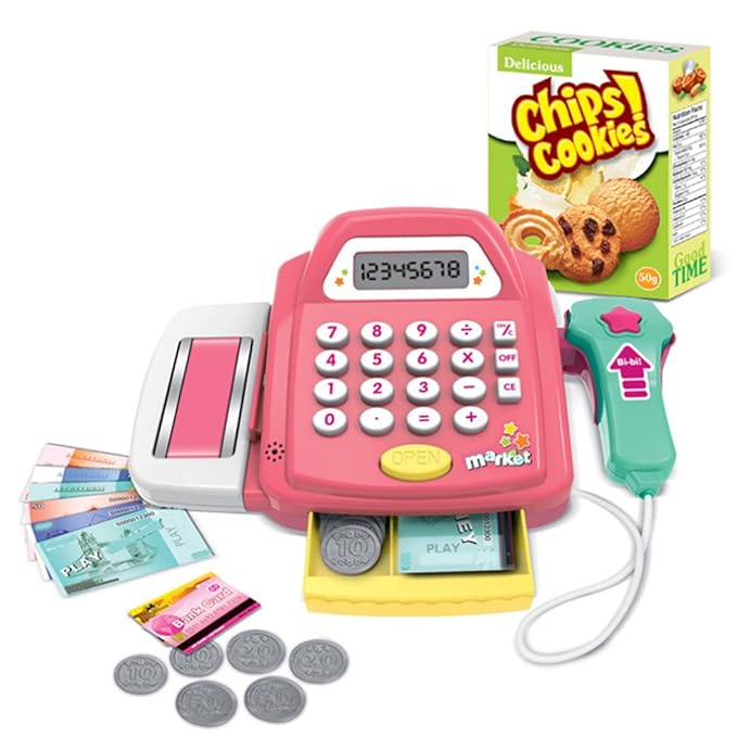 Winni43Julian Supermarktkasse Spielzeug , Registrierkasse Rollenspiel Spielzeug , Spiel Kassen für Kinder mit Scanner , Kaufl