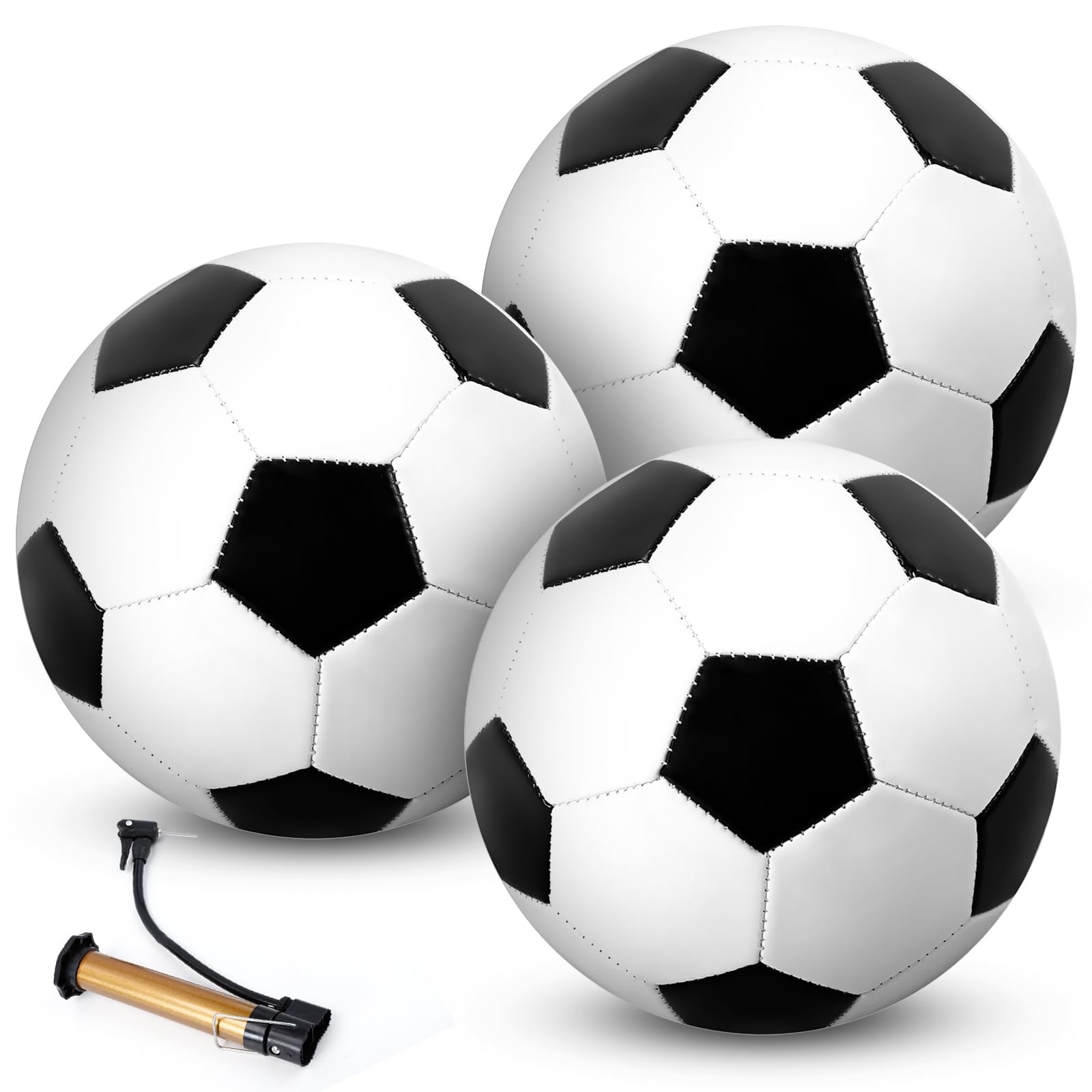 ausurme 3 Pack Size 3 Football for Kids,Black White Footballs with Pump, Mini Soccer Balls For Toddlers Youths Indoor Outdoor Garden,Football Gift For Boys Girls