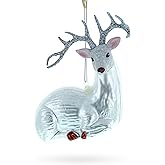 White Deer Blown Glass Christmas Ornament