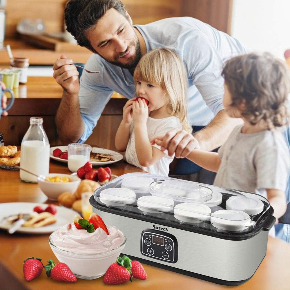 Yogurt Maker Automatic Digital Yoghurt Maker Machine with 8 Glass Greek Jars 48 Ozs (6Oz Each Jar) LCD Display with Constant Temperature Control Stainless Steel Design for Home Use: Kitchen & Dining