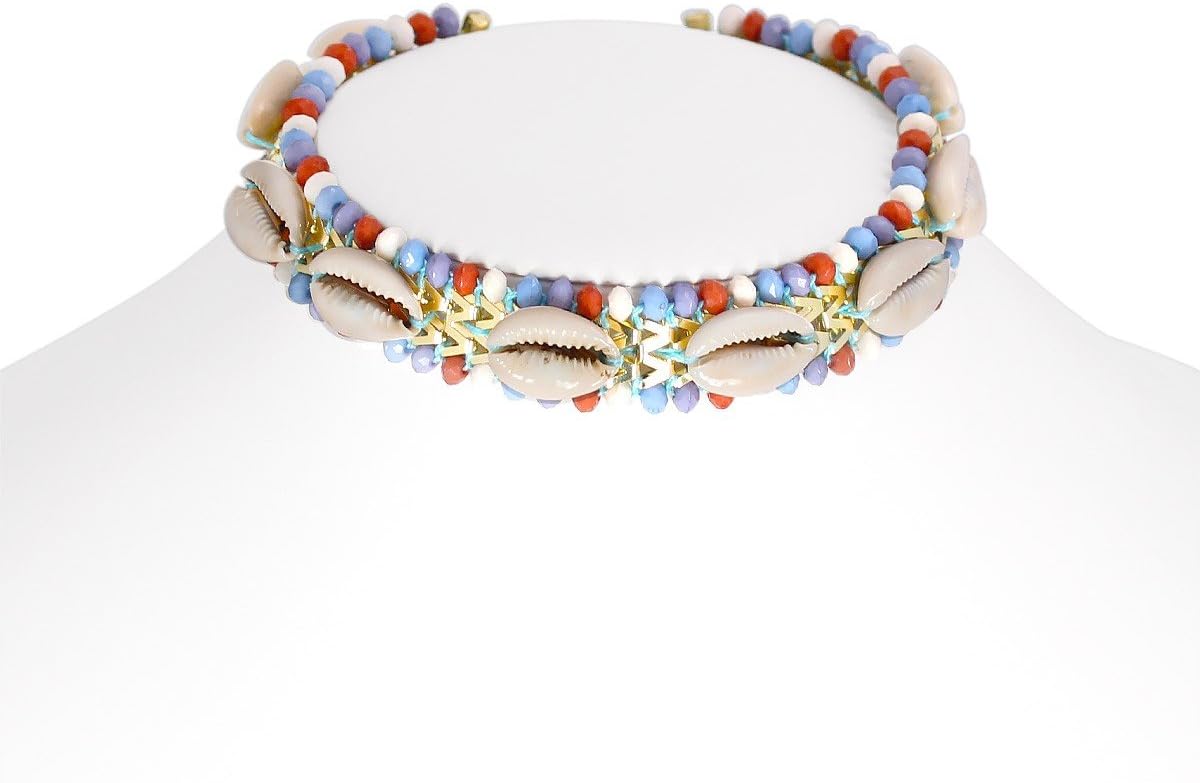 TAZZA COWRIE SHELL AND MIX BEADS CHOKER NECKLACE #FWNK-1701-52