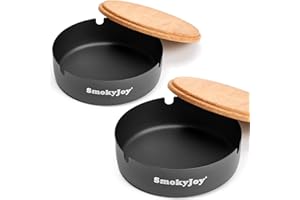 SMOKYJOY Ashtray with Lid for Outside Patio, 2 Pack Windproof Ash Tray, Black Stainless Steel Smokeless Ashtray for Outdoor Home Office Tabletop Patio Outdoor Balcony, Meidium