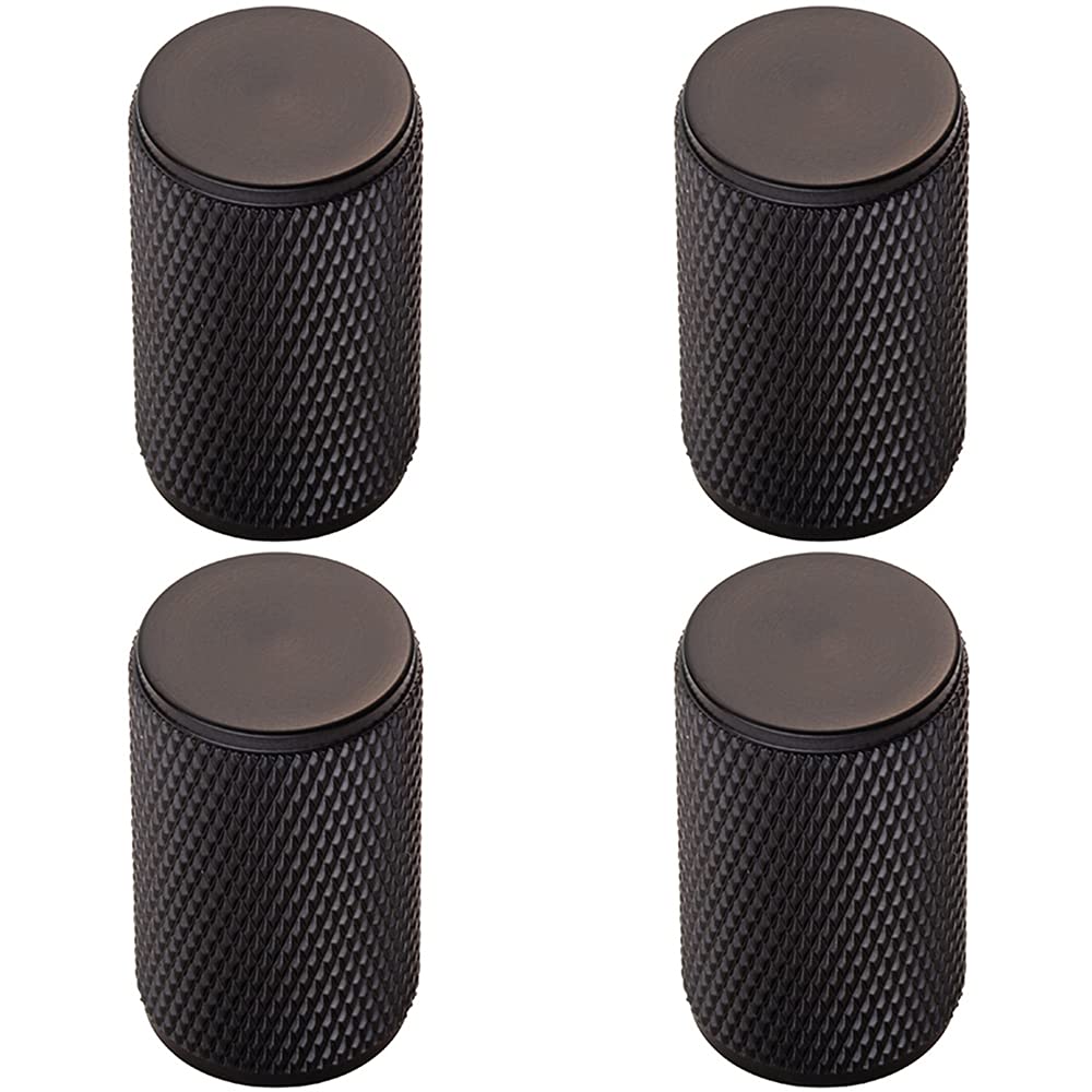 4 PACK | Knurled Cylindrical Cupboard Door Knob - 18mm Dia - Matt Black Cabinet Handle | Small Cupboard Door Knob - Wardrobe Cabinet Pull Handle - Suitable for Lightweight Internal Doors