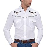 ELY CATTLEMAN Men's Long Sleeve Western Shirt with Eagle Embroidery, White, XL