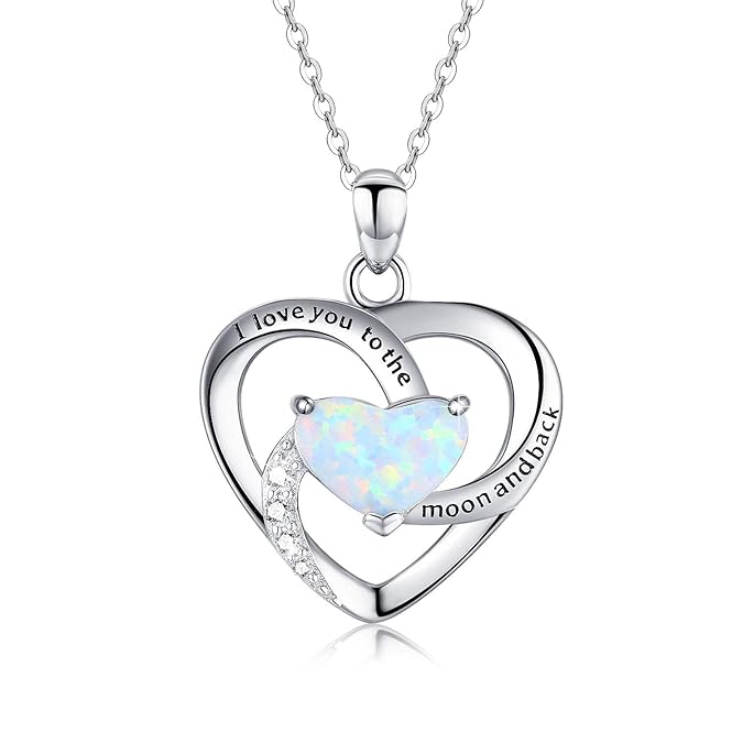 Kette Herz Damen 925 Sterling Silber Herz Anhänger mit Opal Kette Muttertag Geschenke für Frauen Mutter Freundin Mädchen