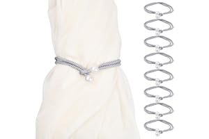 Kioiner 8 Pcs Curtain Tiebacks, Adjustable Pull-Out Rope Curtain Tiebacks with White Pearls, Curtain Holdbacks Tie for Draper