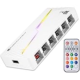 Thermalright 12-Fan Hub Supporting ARGB and PWM,Easy Cable Management | 12-port,4-pin PWM fan controller with 5V 3-pin ARGB,includes a remote control for lighting,does not include a SATA cable