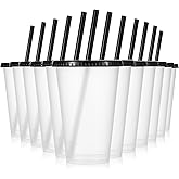 Mifoci 12 Pcs Plastic Tumbler with Lids and Straws Reusable Plastic Tumblers Bulk Mug Tumbler with Straw and Lid Tumbler Ice Cold Drinking Cup for Water Smoothie Birthday Party (Black,16oz)